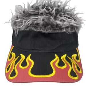 Flair Hair Visor Black Gray Hat One Size Embroidered Flame Pattern Strapback
